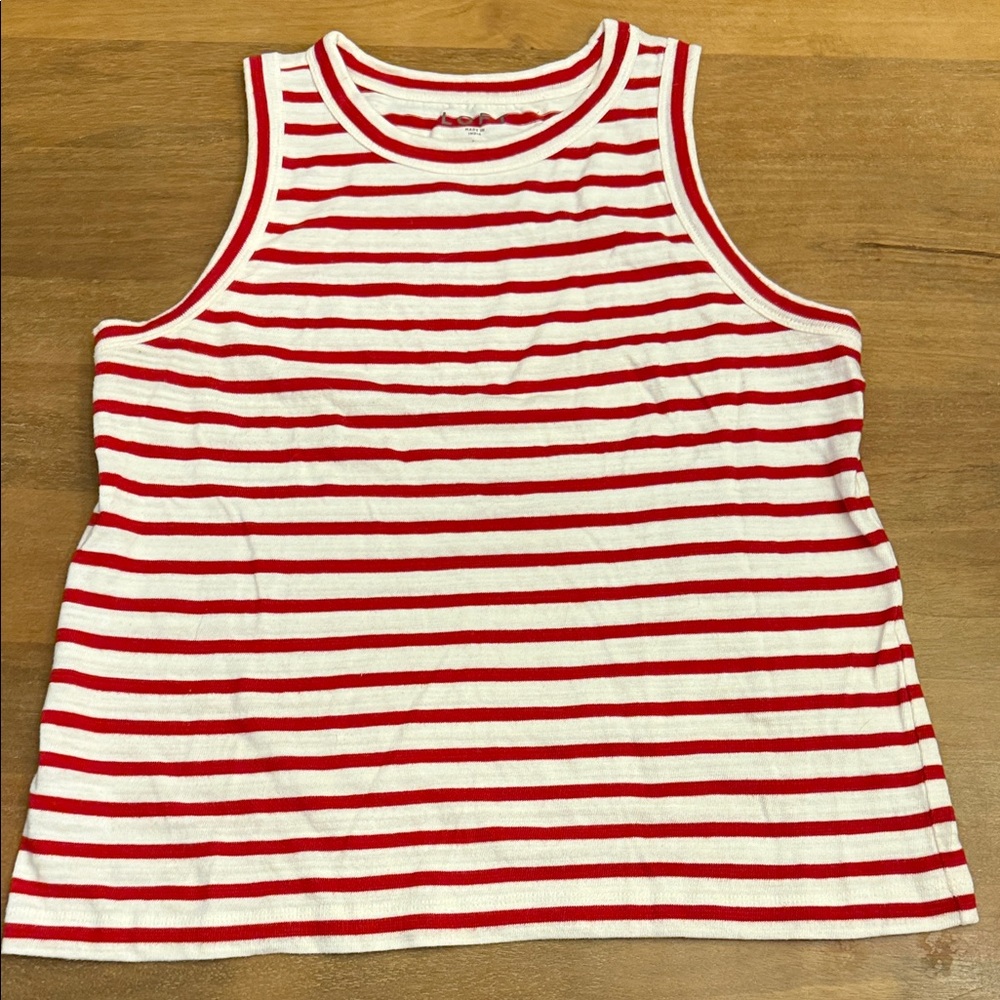 LOFT Sz L Striped Red & White Tank Top